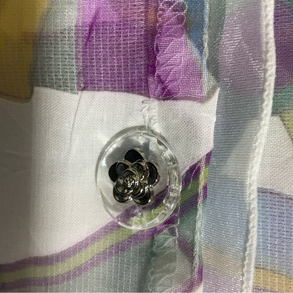 Y.R. Imports Floral Purple, Plum White, Blue Long Sleeve Semi-Sheer Blouse Sz - Picture 9 of 16